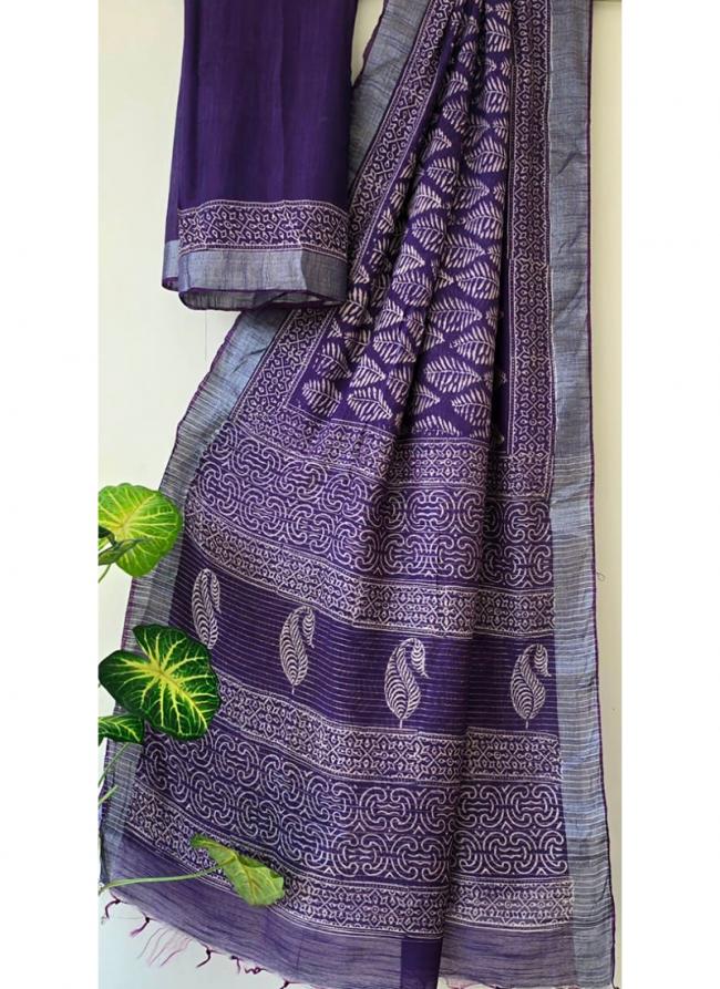 Cotton  Purple Daily Wear Printed Saree